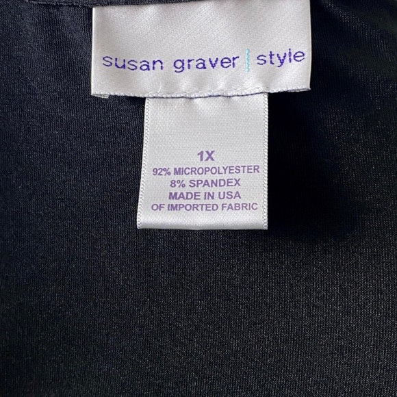 Susan Graver, Plus Size 1X Black Blouse Square Neckline Stretchy EUC - Picture 9 of 9